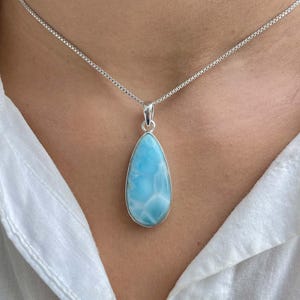 Larimar Pendant / 925 Sterling Silver Pendant / Healing Gemstone / Gifts for her / Pear Cab / Larimar Jewellery / Statement Larimar Pendant
