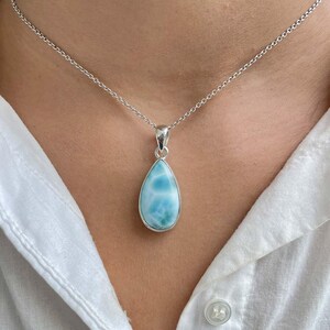 Larimar Pendant / 925 Sterling Silver Pendant / Healing Gemstone / Gifts for her / Pear Cab / Larimar Jewellery / Statement Larimar Pendant