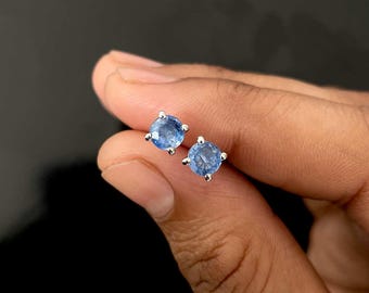 Kyanite Stud Earrings / 925 Sterling Silver / Healing Gemstone / Gifts For Her / Kyanite Jewelry / Round Cut / Dainty Earrings KYN-SE-1321.