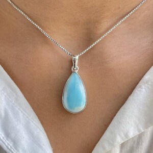 Larimar Pendant / 925 Sterling Silver Pendant / Healing Gemstone / Gifts for her / Pear Cab / Larimar Jewellery / Statement Larimar Pendant