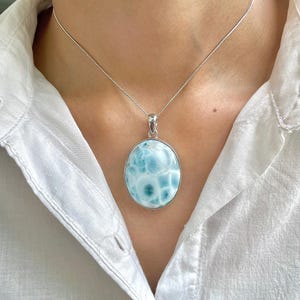 Larimar Pendant / 925 Sterling Silver Pendant / Healing Gemstone / Gifts for her / Oval Cab / Larimar Jewellery / Statement Larimar Pendant