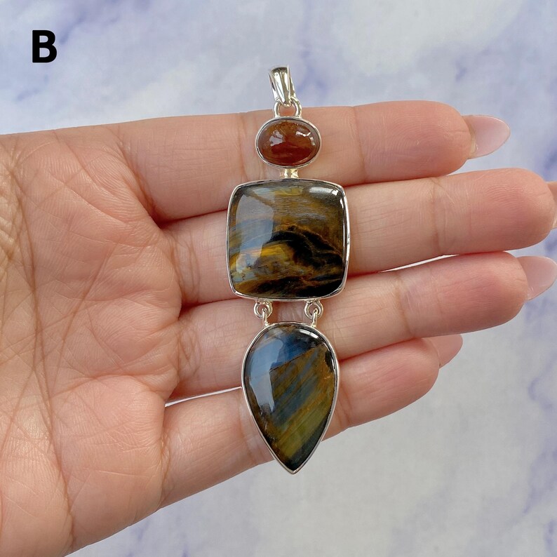 Pietersite Pendant / 925 Sterling Silver / Healing Gemstone / Gifts for her / Pietersite Jewelry / Statement Pendant image 7