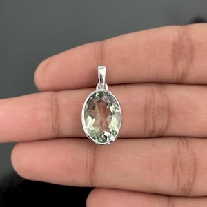 Green Amethyst Pendant / 925 Sterling Silver / Healing Gemstone / Green Amethyst / Gifts for her / Oval Cut / Dainty Green Amethyst Pendant