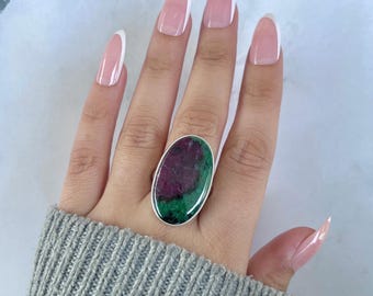 Ruby Zoisite Adjustable Ring / 925 Sterling Silver / Healing Gemstone / Gifts for her / Natural Ruby Zoisite Jewellery / Statement Ring