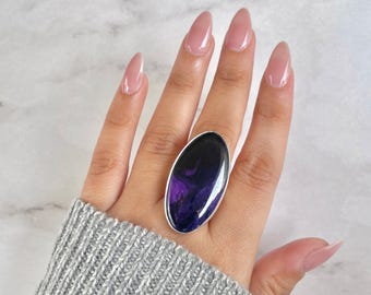 Sugilite Adjustable Ring / 925 Sterling Silver Ring / Healing Gemstone / Gifts for her / Sugilite / Oval Cab / Statement Sugilite Rings