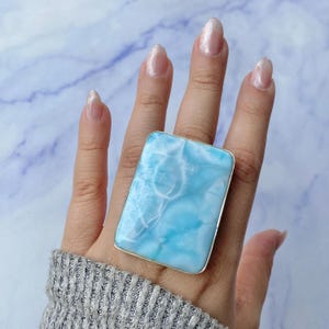 134 Ct Larimar Adjustable Ring / 925 Sterling Silver / Healing Gemstone / Gifts for her / Octagon / Larimar Jewelry / Statement Larimar Ring
