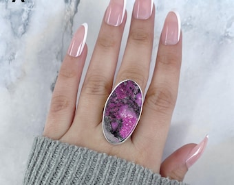 Cobalt Calcite Adjustable Ring / 925 Sterling Silver / Healing Gemstone / Cobalt Calcite Jewelry / Gifts for her / Statement Ring