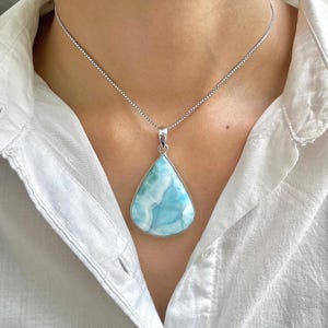 Larimar Pendant / 925 Sterling Silver Pendant / Healing Gemstone / Gifts for her / Pear Cab / Larimar Jewellery / Statement Larimar Pendant
