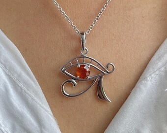 Orange Kyanite Eye Of Horus Pendant / 925 Sterling Silver / Healing Gemstone / Round Cut  / Gift for her /Dainty Pendant OKY-SN-173P.