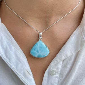 Larimar Pendant / 925 Sterling Silver Pendant / Healing Gemstone / Gifts for her / Pear Cab / Larimar Jewellery / Statement Larimar Pendant