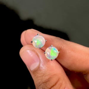 Opal Stud Earring / 925 Sterling Silver Earring / Healing Gemstone / Opal / Gifts For Her / Round Cab / Dainty Opal Stud Earring