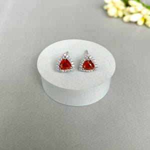 Orange Kyanite, White Topaz Stud Earring / 925 Sterling Silver / Healing Gemstone / Gifts For Her / Trillion Cut / Dainty Orange Kyanite