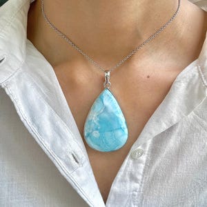Larimar Pendant / 925 Sterling Silver Pendant / Healing Gemstone / Gifts for her / Pear Cab / Larimar Jewellery / Statement Larimar Pendant