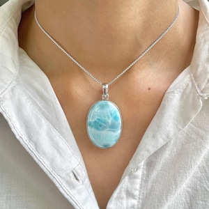 Larimar Pendant / 925 Sterling Silver Pendant / Healing Gemstone / Gifts for her / Oval Cab / Larimar Jewellery / Statement Larimar Pendant