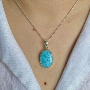 Larimar Pendant / 925 Sterling Silver Pendant / Healing Gemstone / Gifts for her / Oval Cab / Larimar Jewellery / Statement Larimar Pendant
