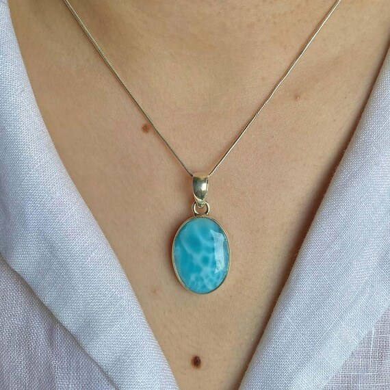 Larimar Pendant / 925 Sterling Silver Pendant / Healing Gemstone / Gifts for her / Oval Cab / Natural Larimar Jewelry / Statement LAR-P-13.
