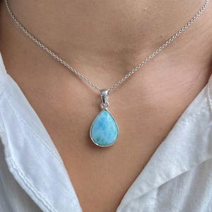 Larimar Pendant / 925 Sterling Silver Pendant / Healing Gemstone / Gifts for her / Pear Cab / Larimar Jewellery / Statement Larimar Pendant