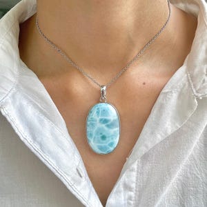 Larimar Pendant / 925 Sterling Silver Pendant / Healing Gemstone / Gifts for her / Oval Cab / Larimar Jewellery / Statement Larimar Pendant
