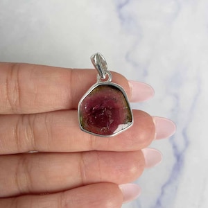 Watermelon Tourmaline Slice Pendant / 925 Sterling Silver / Healing Gemstone / Gifts for her / Fancy-Slice / Statement Tourmaline Pendant