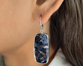 Pietersite Earring / 925 Sterling Silver Earring / Healing Gemstone / Pietersite Jewellery / Gifts For Her / Octagon / Statement Pietersite