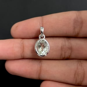 Green Amethyst Pendant / 925 Sterling Silver / Healing Gemstone / Green Amethyst / Gifts for her / Oval Cut / Dainty Green Amethyst Pendant