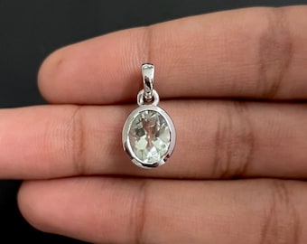 Green Amethyst Pendant / 925 Sterling Silver / Healing Gemstone / Green Amethyst / Gifts for her / Oval Cut / Dainty Green Amethyst Pendant