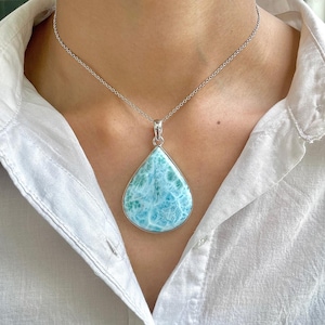 Larimar Pendant / 925 Sterling Silver Pendant / Healing Gemstone / Gifts for her / Pear Cab / Larimar Jewellery / Statement Larimar Pendant
