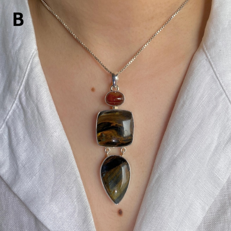 Pietersite Pendant / 925 Sterling Silver / Healing Gemstone / Gifts for her / Pietersite Jewelry / Statement Pendant B