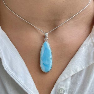 Larimar Pendant / 925 Sterling Silver Pendant / Healing Gemstone / Gifts for her / Pear Cab / Larimar Jewellery / Statement Larimar Pendant
