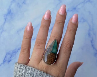 Chrysoprase Adjustable Ring / 925 Sterling Silver / Healing Gemstone / Chrysoprase Jewelry / Gifts for her / Statement Ring