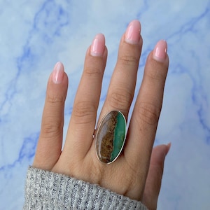 Chrysoprase Adjustable Ring / 925 Sterling Silver / Healing Gemstone / Chrysoprase Jewelry / Gifts for her / Oval Cab / Statement CHP-R-12.