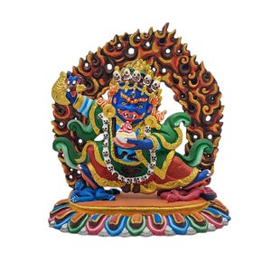 5-Inch Kajupa, Mahakala Black Cloak, Buddhist Miniature Statue, Thangka Color Finishing