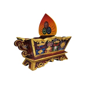 11-Inch Buddhist Wooden Chemar Box With Ashtamangala, Tibetan Style With Traditional Colors