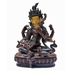 9-Inch Old Stock, Saraswati Statue, A Nepali Handmade Statue, Face Painted, Old Stock