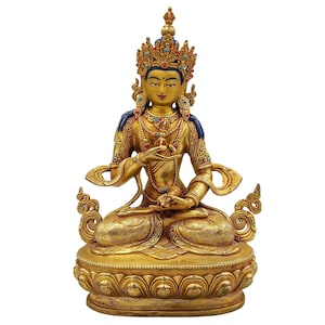 Handmade Gold Plated Vajrasattva Statue - 10 Inch Buddhist Copper Sculpture