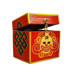 5-Inch Buddhist Wooden Box With Citipati, Tibetan Style With Traditional Colors