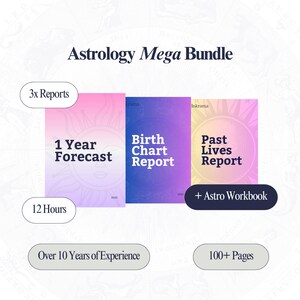 占星術バンドル: 1 年間の予測、出生図レポート、過去生分析、100 ページ以上、12 時間以内にお届け、自己発見ギフト