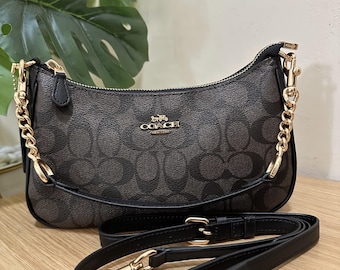 Vintage Coach Legacy Black Signature Canvas Mini Bag Double Turn