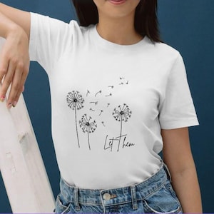 Let Them T-Shirt Dandelion, Mel Robbins Let Them Theory Heavy Cotton White Tee, Pozytywny napis na koszulce, Wartość własna, Inspirująca koszulka zdrowotna