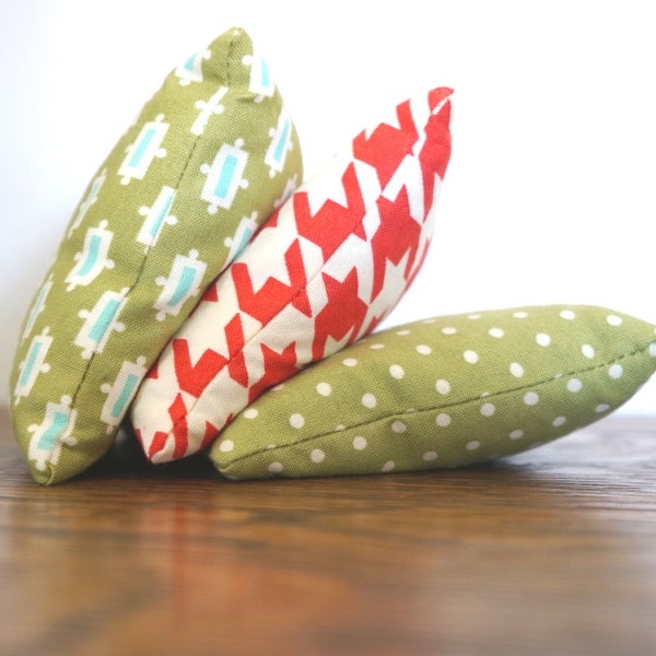 Beanbag Sensory Toy, set of 3, Lavender & Rice, Red, Green, White, Dots, Houndstooth, Southwestern, Waldorf
