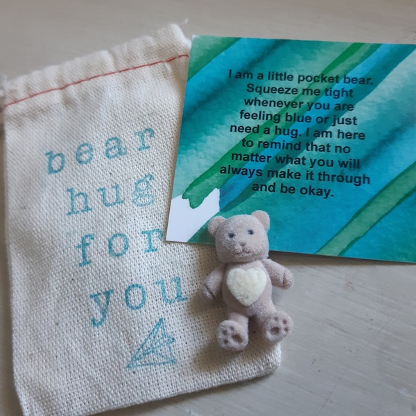 Pocket hug, bear hug, miss you gift, moving away gift , graduation gift, exchange student gift, gift for him, travel gift, tiny teddy bear