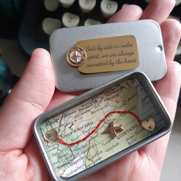 Long Distance Map Gift, Red String of Fate, Personalized Travel Keepsake