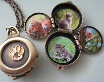 4 picture locket, cat locket, pet locket, pet memorial, cat gift, cat lady gift, cat jewelry, dog jewelry