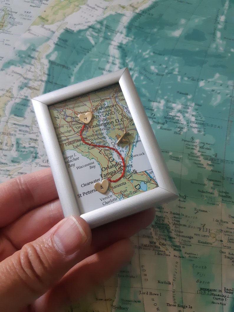 Long distance gift, two maps in one, custom map gift, maps in frame, boyfriend distance, deployment gift, miss you gift, girlfriend distance image 4