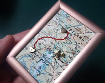 Long Distance Map Frame, String of Fate Gift (2x2.7")