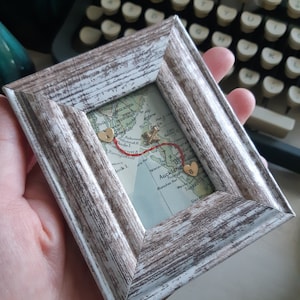 Custom Map Frame, Long Distance Gift, Brass Heart & String
