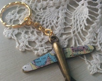 Long Distance Love- Custom Map Airplane Keychain