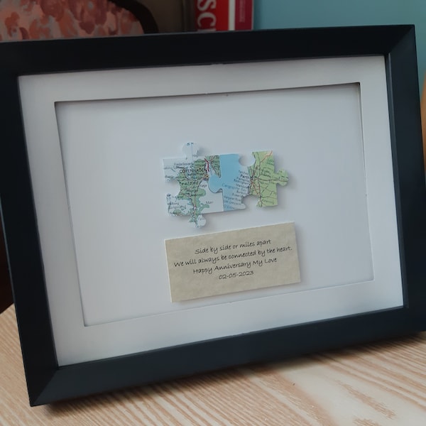 Map puzzle frame, couples map frame, you complete me, no matter where, framed map puzzle