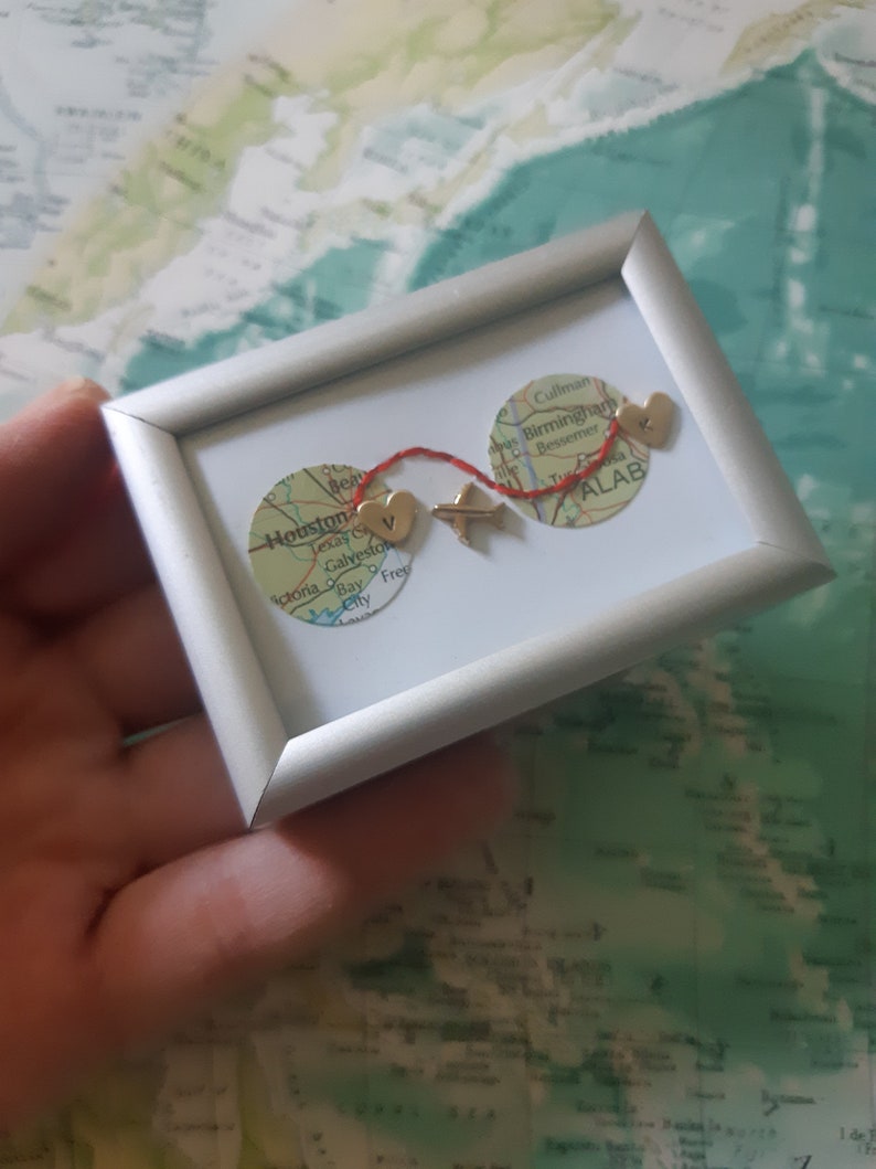 Long distance gift, two maps in one, custom map gift, maps in frame, boyfriend distance, deployment gift, miss you gift, girlfriend distance image 1