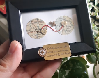 Long distance gift, two maps in one, custom map gift, maps in frame, boyfriend distance, deployment gift, miss you gift, girlfriend distance